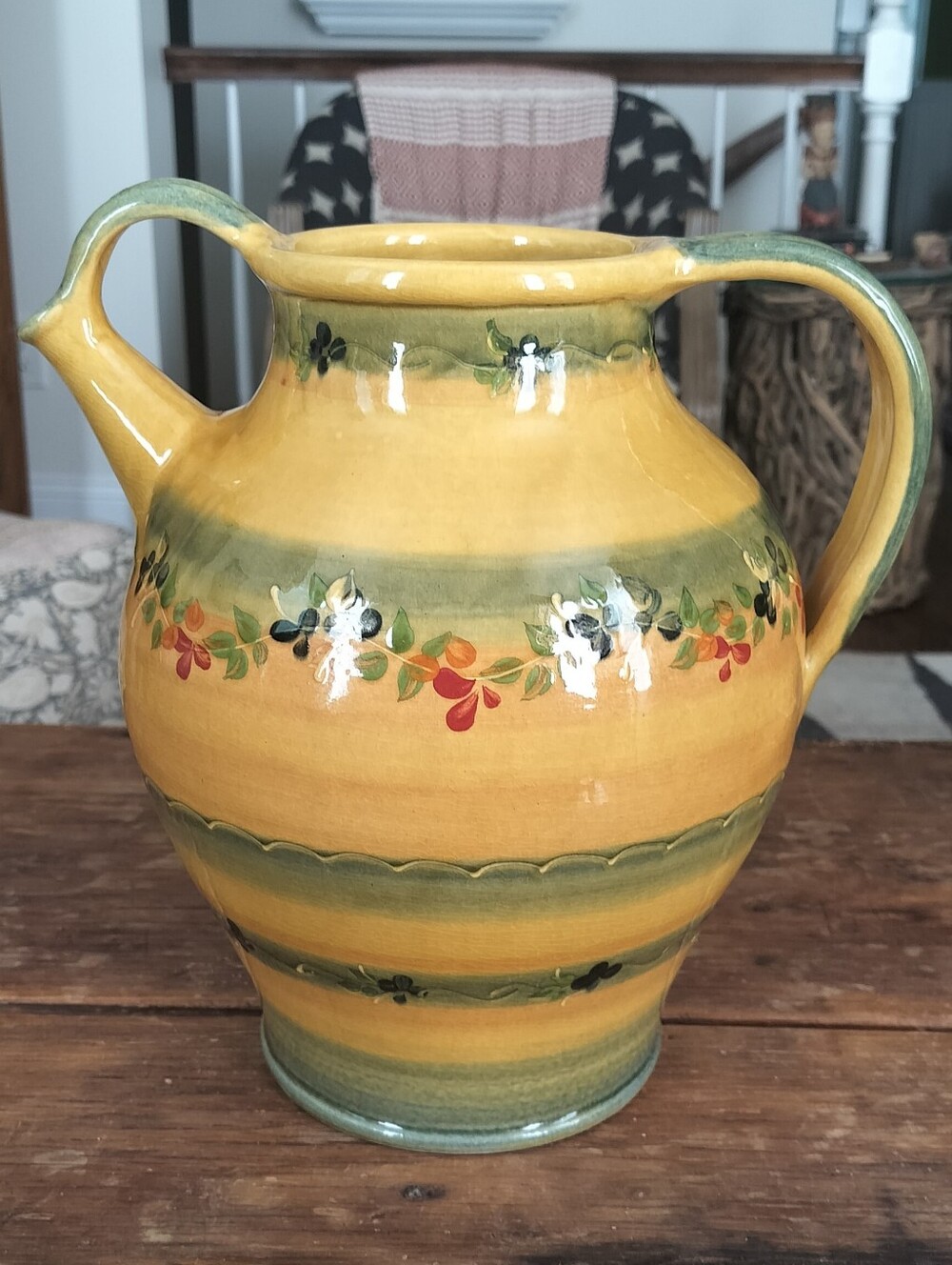 Large Terre e Provence French Pottery Pitcher Terracotta Jug Stunning! 12" tall